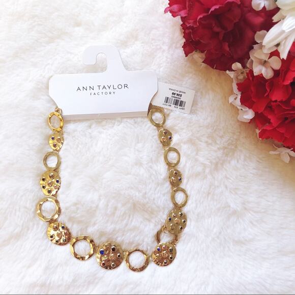 Ann Taylor Gold Stone Disc Statement Necklace - Picture 7 of 8